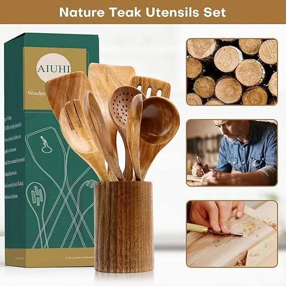 best wooden spatula set for cooking in kitchen