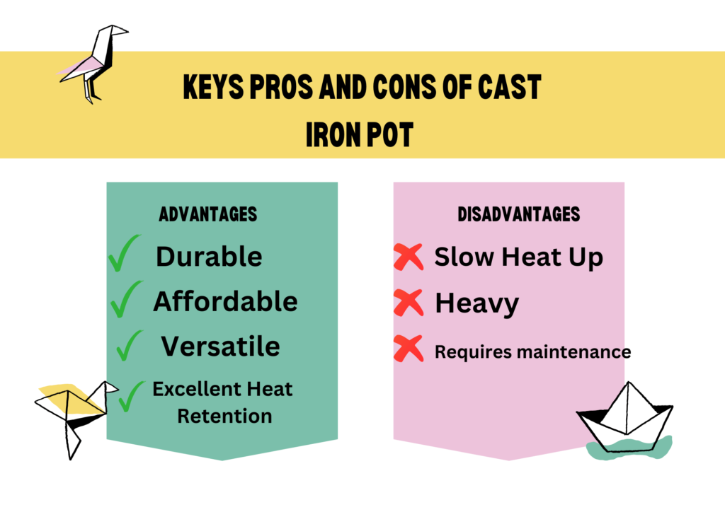 a infographics of cast iron pans which tell us proc and cons of cast iron pans and pots